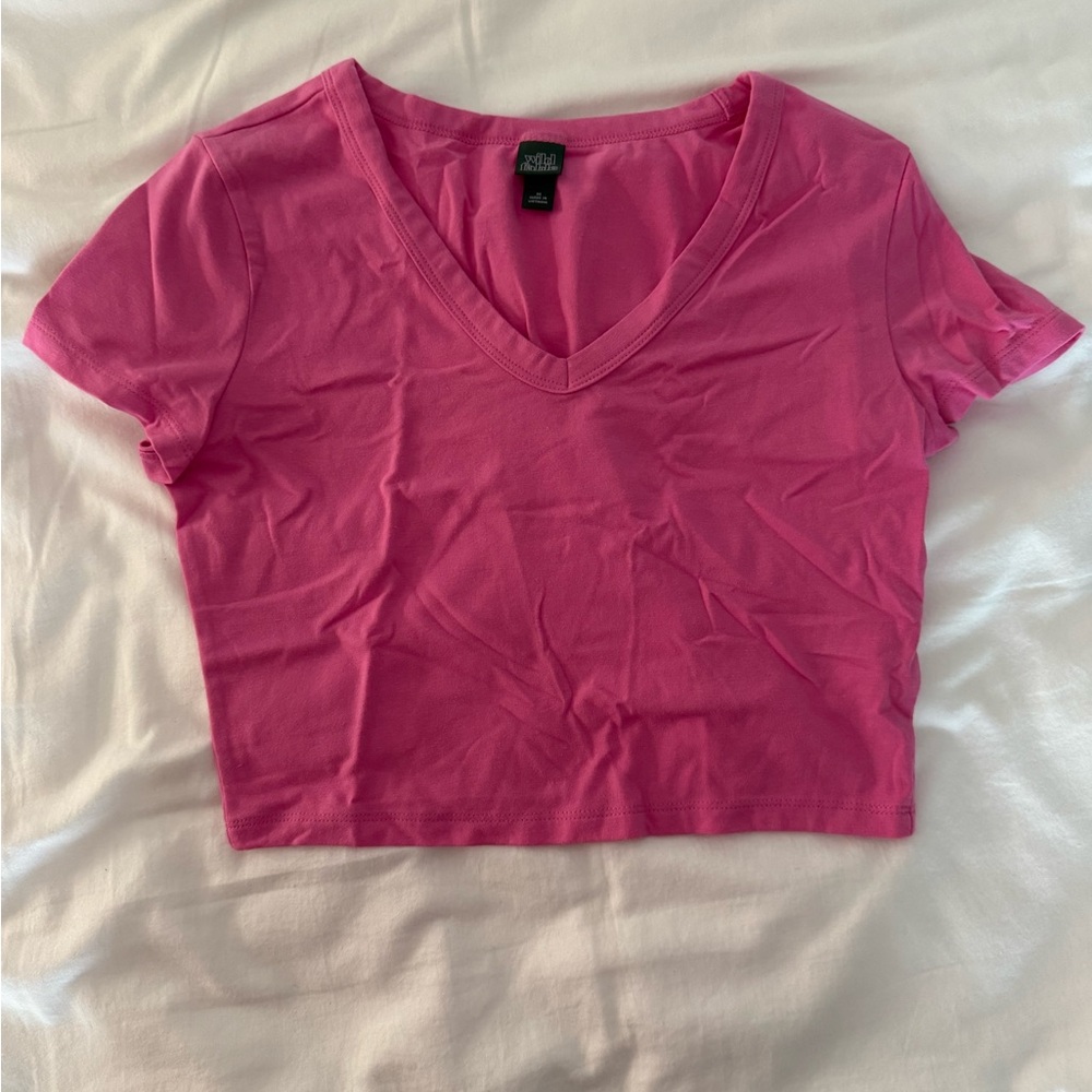 Pink V-Neck Crop Top